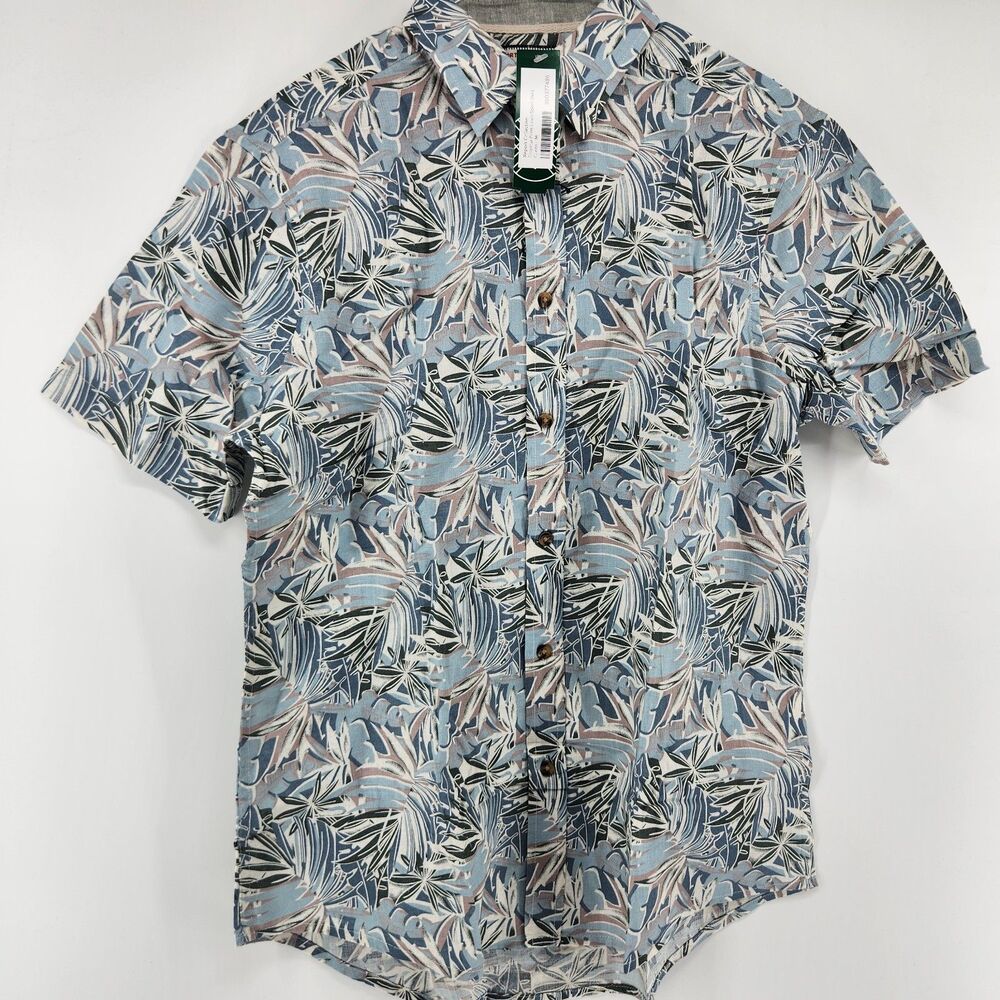 Report Collection Men’s Medium‎ Green Tropical Print Linen Sport Shirt NWOT